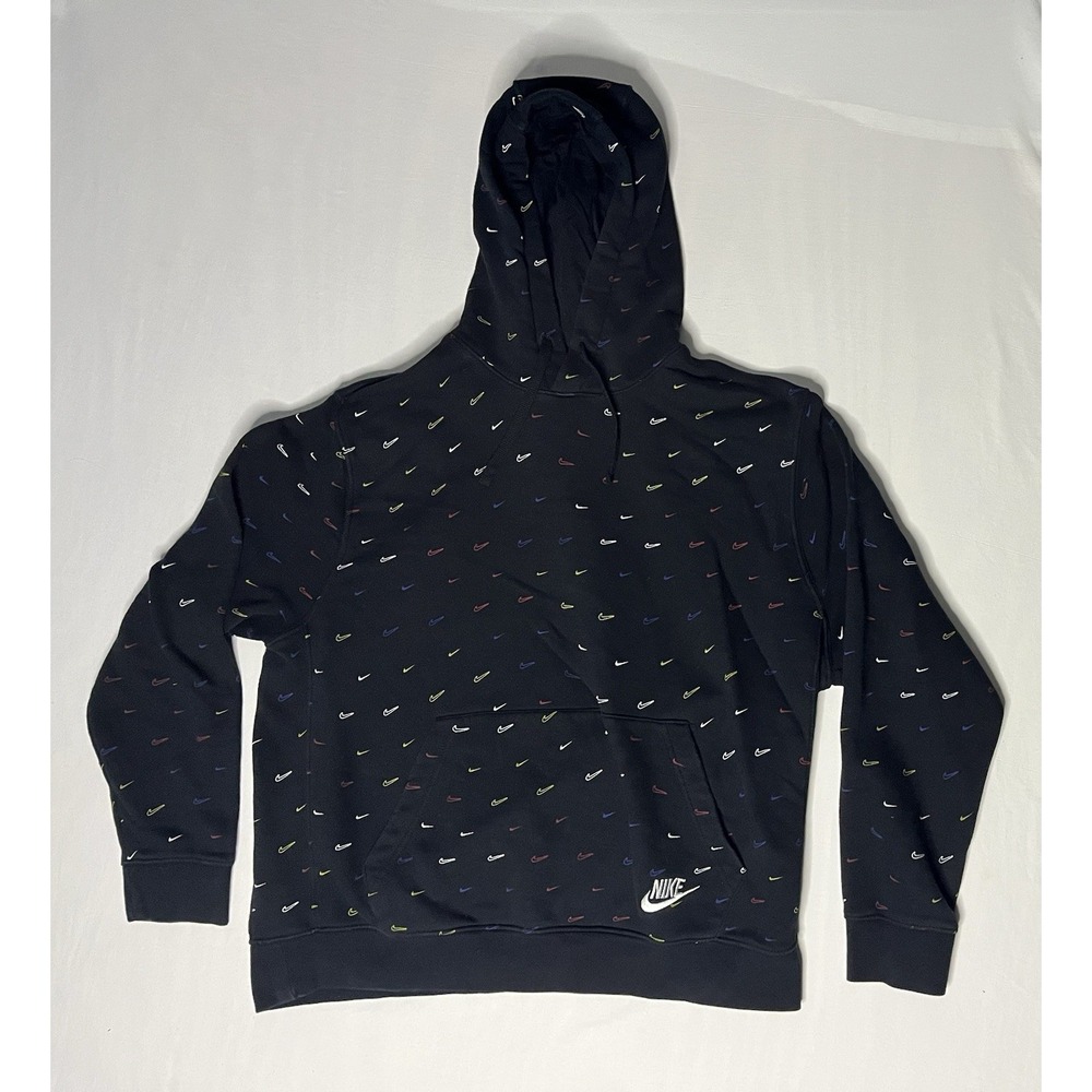 Nike All Over Swoosh Pullover Fleece Hoodie Men's SZ XL Black Long Sleeve DC2767